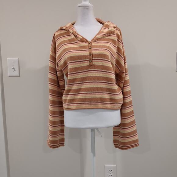 Roxy Side Swipe Striped Whimsigoth Women's M Cropped Sweater Beach - Picture 2 of 16